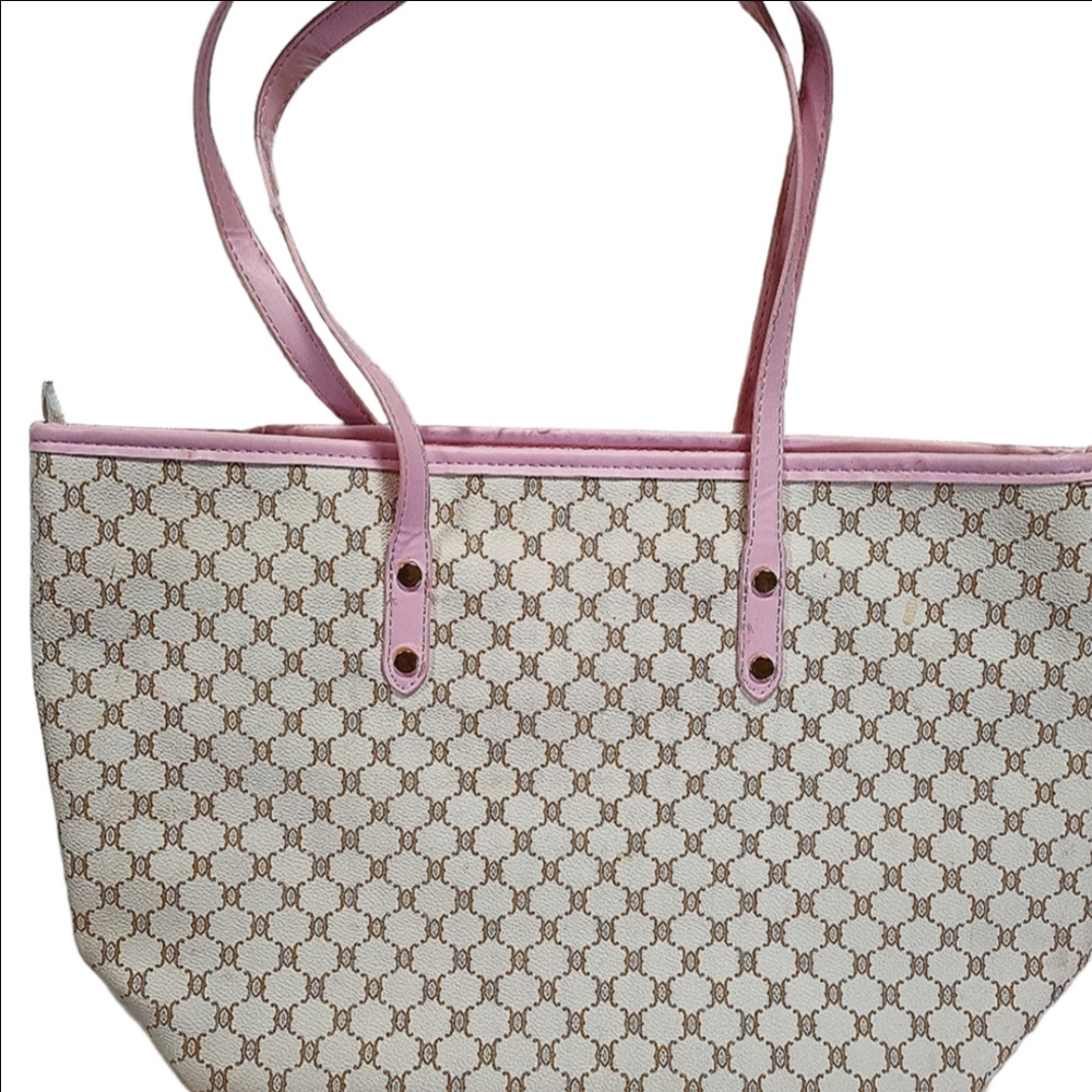 Cicily Stir of Beauty Large Tote Bag Cream Pink Tan Geometric